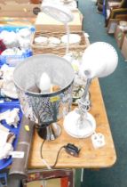 A group of table lamps, together with a DCUK treen figure, etc. (a quantity)