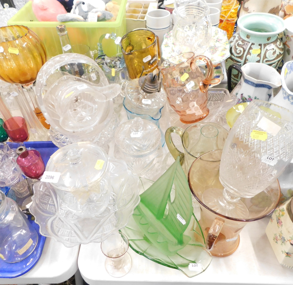 Various glassware, to include pedestal dish, glass basket, a Britvic jug, frosted glass model of a s