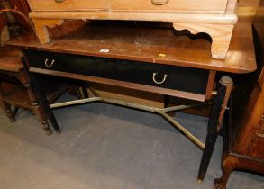 An ebonised G-Plan side table with teak top and single drawer.