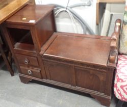 A mahogany hall table, with lift section, with carved lion handle, on pedestal.