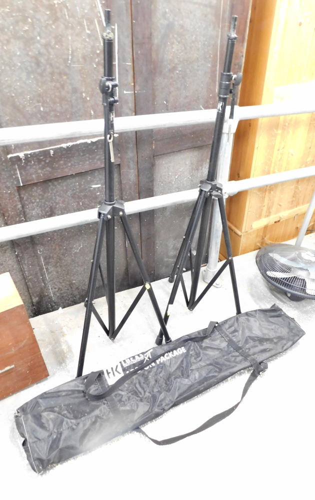 Two Lucas Audio tripod stands and bag.