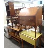 A group of assorted furniture, comprising melamine topped drop leaf table, bureau, side table, walnu