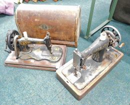 A Family cased sewing machine, and a Singer sewing machine, without case.