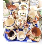 A group of Torquay ware, to include candlesticks, two sectional dish, jugs, beaker, etc. (1 tray)