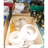 Various glass shades, some for oil lamps, etc. (2 boxes)