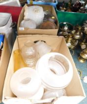 Various glass shades, some for oil lamps, etc. (2 boxes)