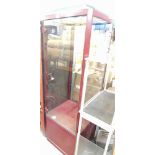 A brushed Burgundy finish metal display cabinet, of square design, 182cm high, 60cm wide & 59cm deep