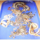 Costume jewellery, necklaces, to include an owl necklace, bangle, etc. (1 tray)