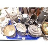Various plated wares, to include teapot, teapot and hot water jug, ice bucket, Victorian pewter caps
