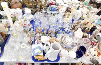 Glassware, to include dressing table tray, various drinking glasses, vases, meerkat figures, two pin