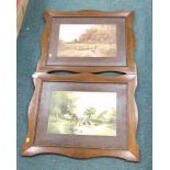 After GW Goyard. Two prints depicting rural scenes, on oak frames.