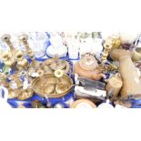 Various metalware, to include brass candlesticks, chambersticks, copper teapot, brass ewer, etc. (2