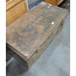 A tin military trunk, stamped Geeson.
