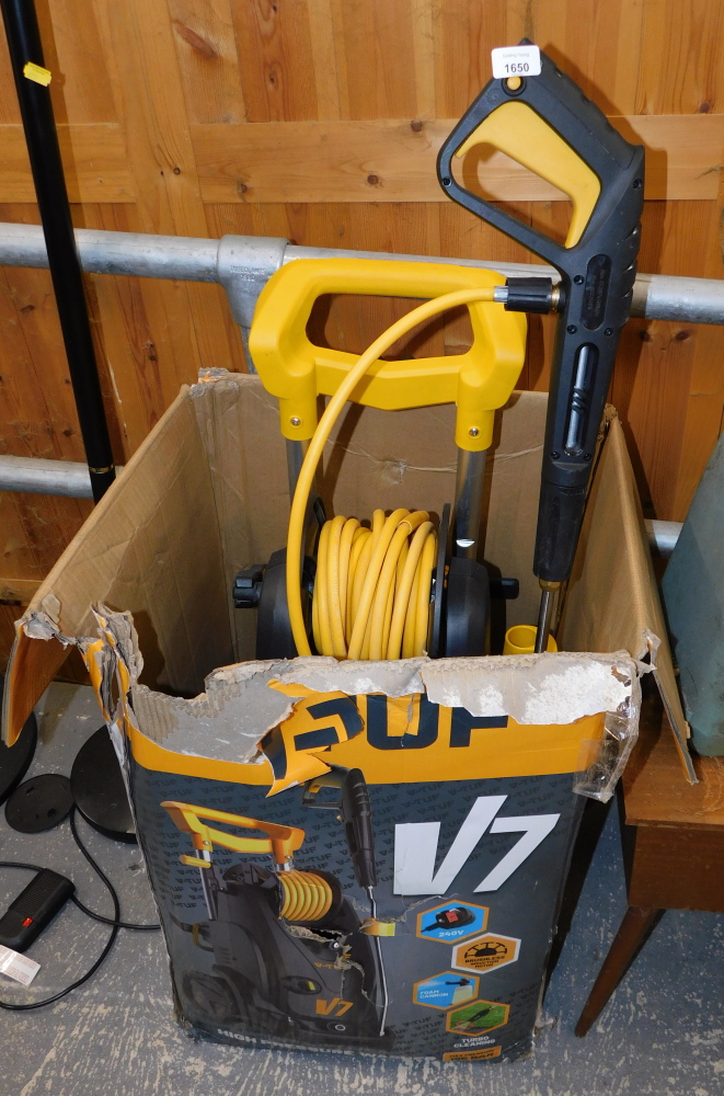 A V-Tuff V7 pressure washer, some accessories, boxed.