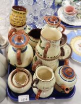 A group of Torquay ware, to include miniature jugs, teapot, etc. (1 tray)
