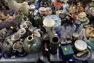Decorative china and effects, character jugs, Toby jugs, cut glass vase, hip flask, stoneware jug, p
