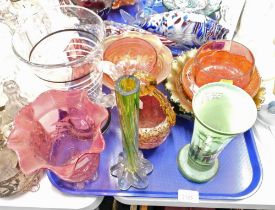 Various glassware, to include carnival glass dishes, a carnival glass vase, lemonade jug, etc. (1 tr