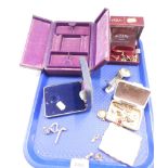 Costume jewellery, to include cufflinks, lady's miniature fob watch, powder compact, gentleman's Rot
