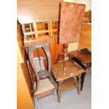Assorted furniture, comprising a 19thC mahogany side table, oak two tier table, collapsible chair an