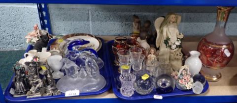 A group of liqueur glasses, together with paperweights, Fantasy and Legend pewter figures, moulded g
