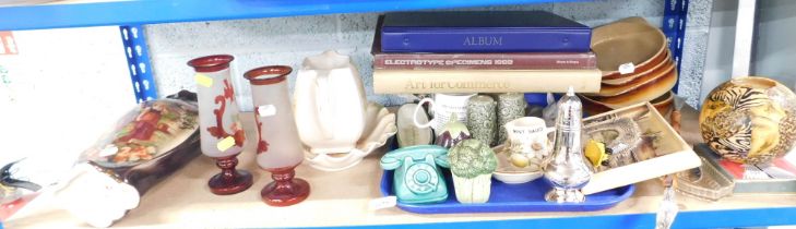 Decorative household effects, to include pair of vases, novelty telephone money box, salt and pepper