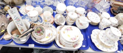 A Crown Staffordshire part tea service, decorated with flowers, together with Heathcote part teaware