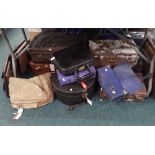 Various early 20thC and later suitcases, to include leather examples, vanity cases, hat box, etc. (A
