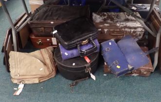 Various early 20thC and later suitcases, to include leather examples, vanity cases, hat box, etc. (A