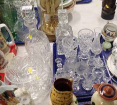 A pair of Waterford crystal vases, 15cm high, together with decanter and stopper, liqueur glasses, e