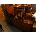 Assorted dining room furniture, comprising a mahogany Regency style bow front sideboard, low cocktai