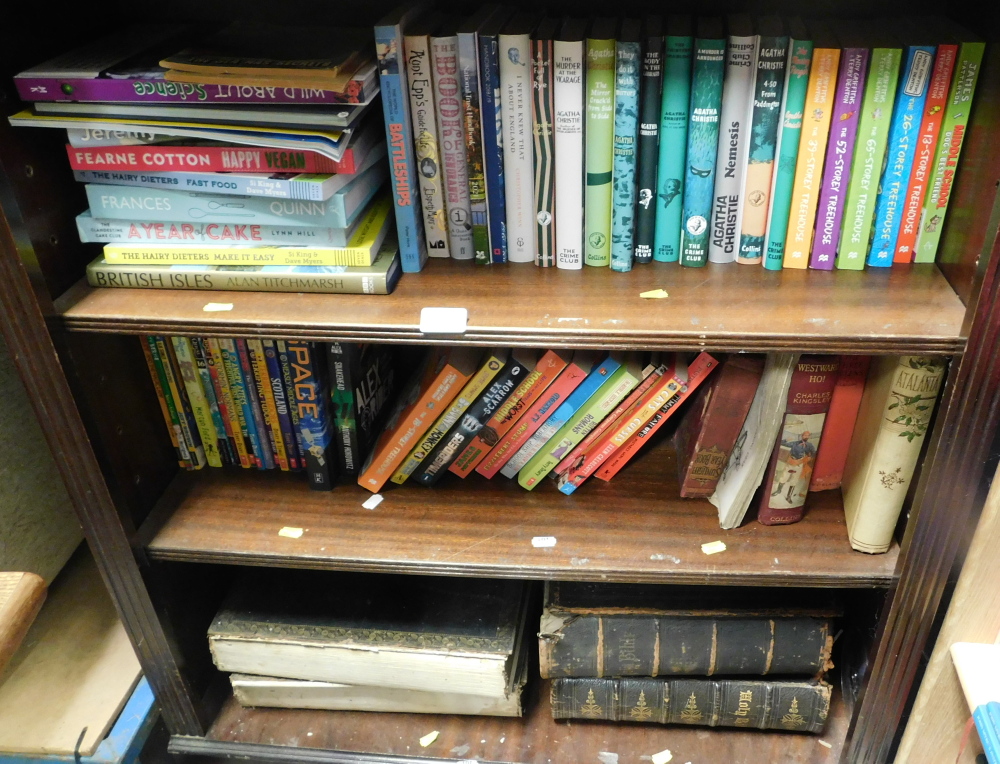 Four 19thC leather bound Holy Bibles (AF), together with children's paperback fiction, to include Ho