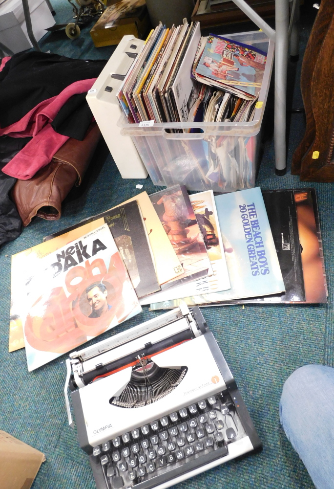 An Olympia typewriter, and various LP records, to include Diana Ross and The Supremes, Strawbs, Tcha