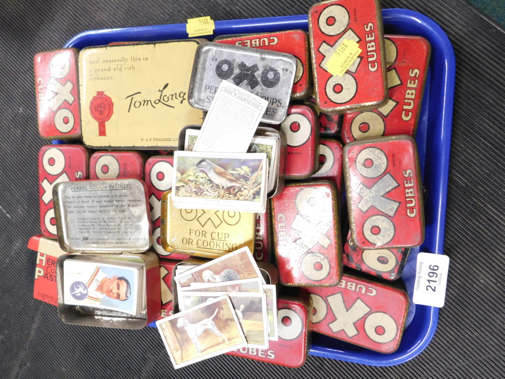 Various OXO cube tins, containing cigarette cards, to include Gallagher Dogs, Player's, Birds and Th