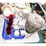 A Thun part tea and dinner service, drinking glasses, animal skin tribal type drum, etc. (a quantity