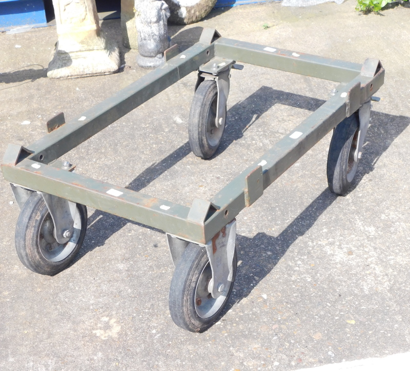 A metal trolley base.