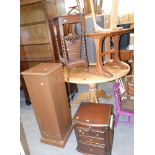 Assorted small tables, comprising side table, waste paper basket, oak three legged table, nest of tw