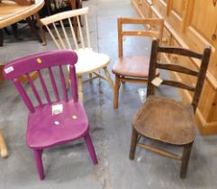 Four assorted painted and stained child's chairs.