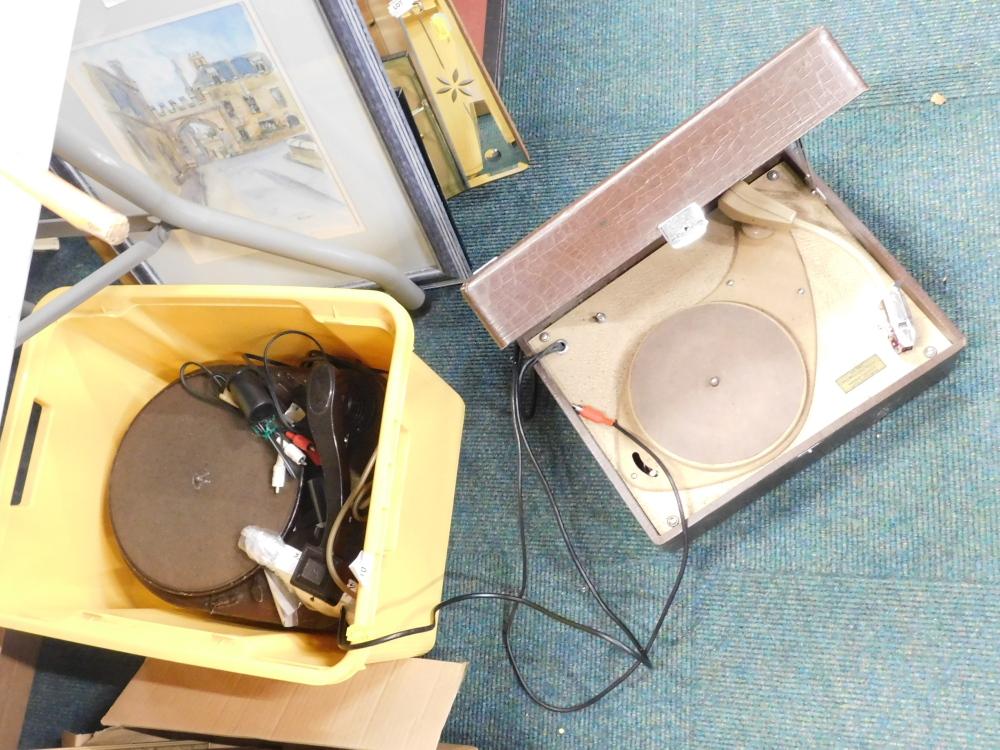 A His Master's Voice tabletop record player, and another.