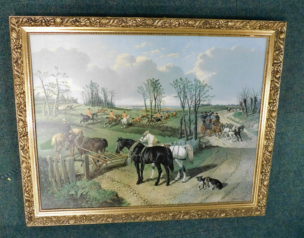 After F Herring. Hunting scene print in gilt frame.