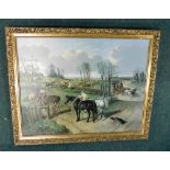 After F Herring. Hunting scene print in gilt frame.