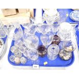 Glassware, comprising vine and reeded goblets, cruets, sherry glasses, etc. (1 tray)