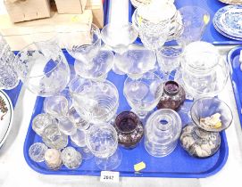 Glassware, comprising vine and reeded goblets, cruets, sherry glasses, etc. (1 tray)