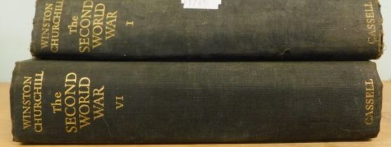 Two Winston Churchill WWII volumes I and VI paperbacks.