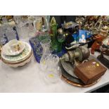 Decorative china and effects, to include mid century cocktail shaker, cut glass vases, uranium