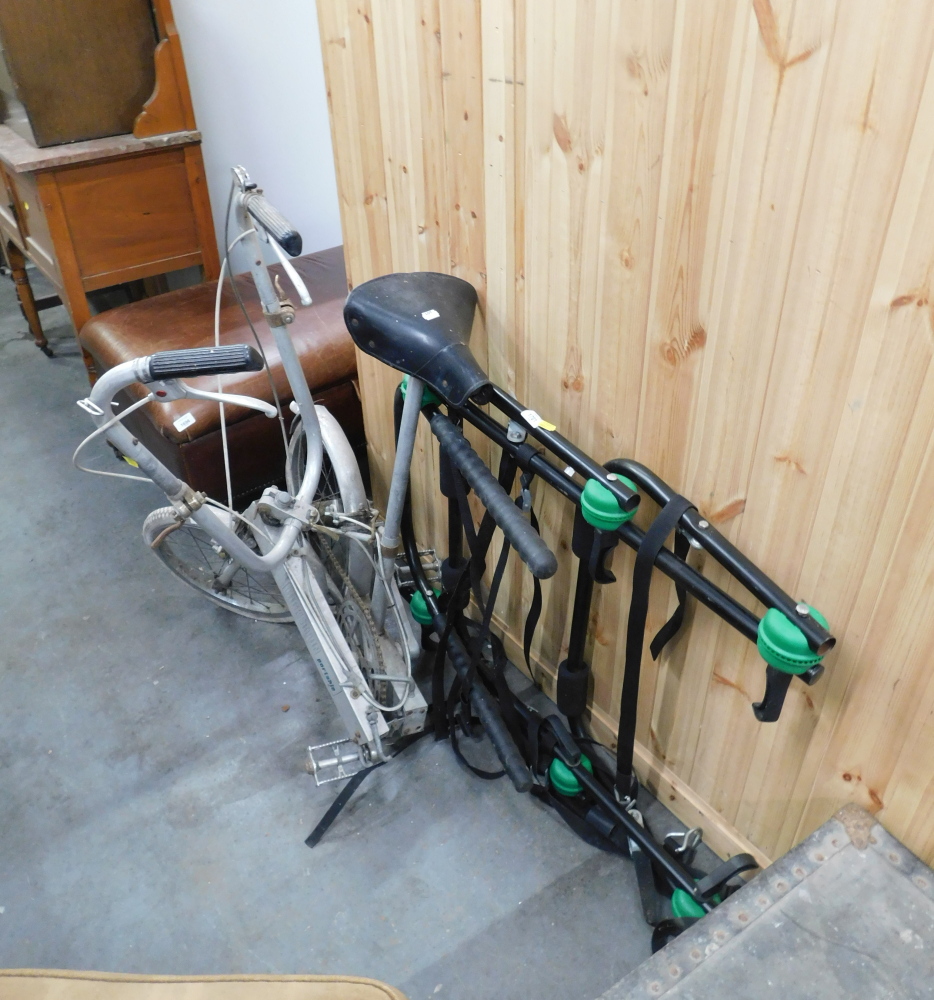 A car bike rack and a folding Bickerton portable bicycle. (2)