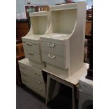 Various cream finish bedroom furniture, comprising pair of two drawer bedsides, three drawer chest a