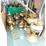Various brass and other oil lamp bases.