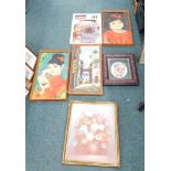 Various pictures, prints, etc., to include floral still life, portrait study of a child, Continental