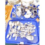 Plated wares, to include loose flatware, fish slice, sugar caster, part cruet, etc. (2 trays)