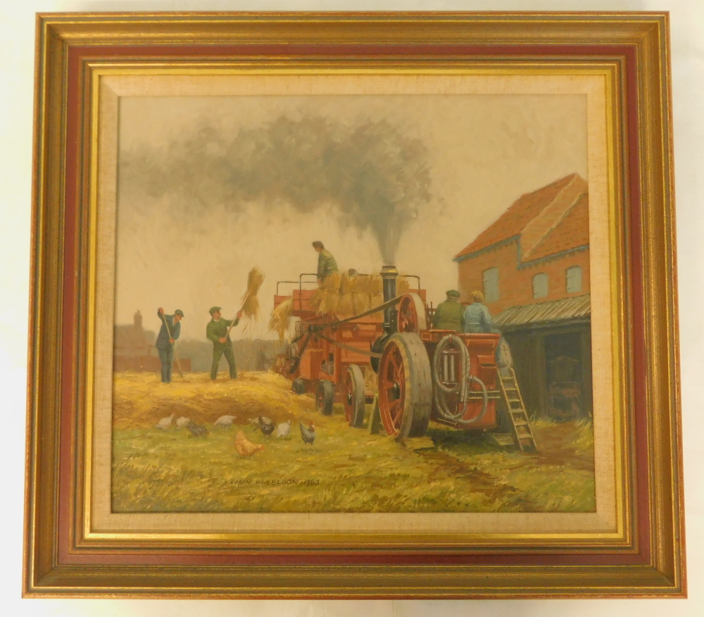 Robin Wheeldon (b.1945). Steam Threshing at Epworth, oil on board, signed, dated 1983, titled verso, - Bild 2 aus 4